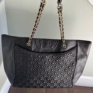 Tory Burch black quilted tote